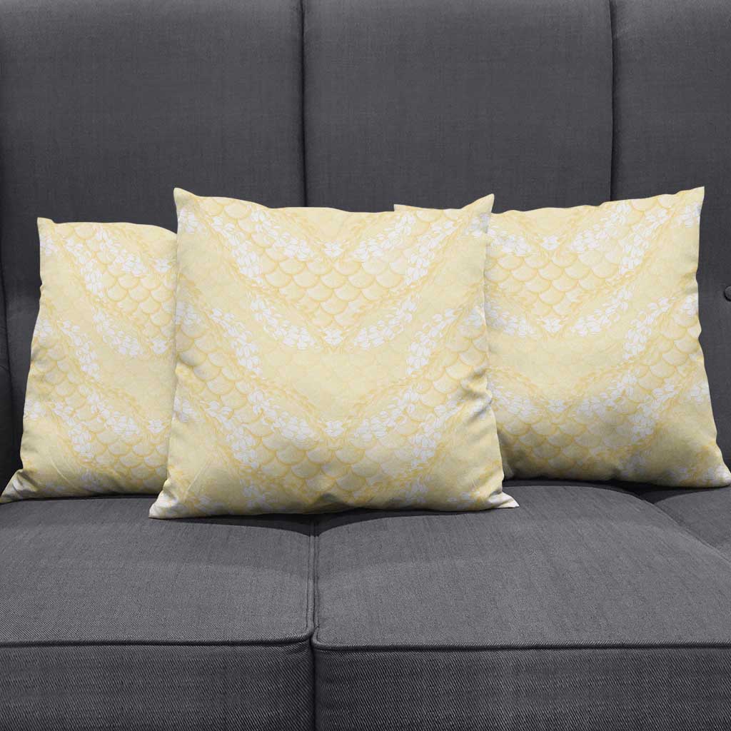 Pastel Yellow Mermaid Puakenikeni Maile Lei Pillow Cover