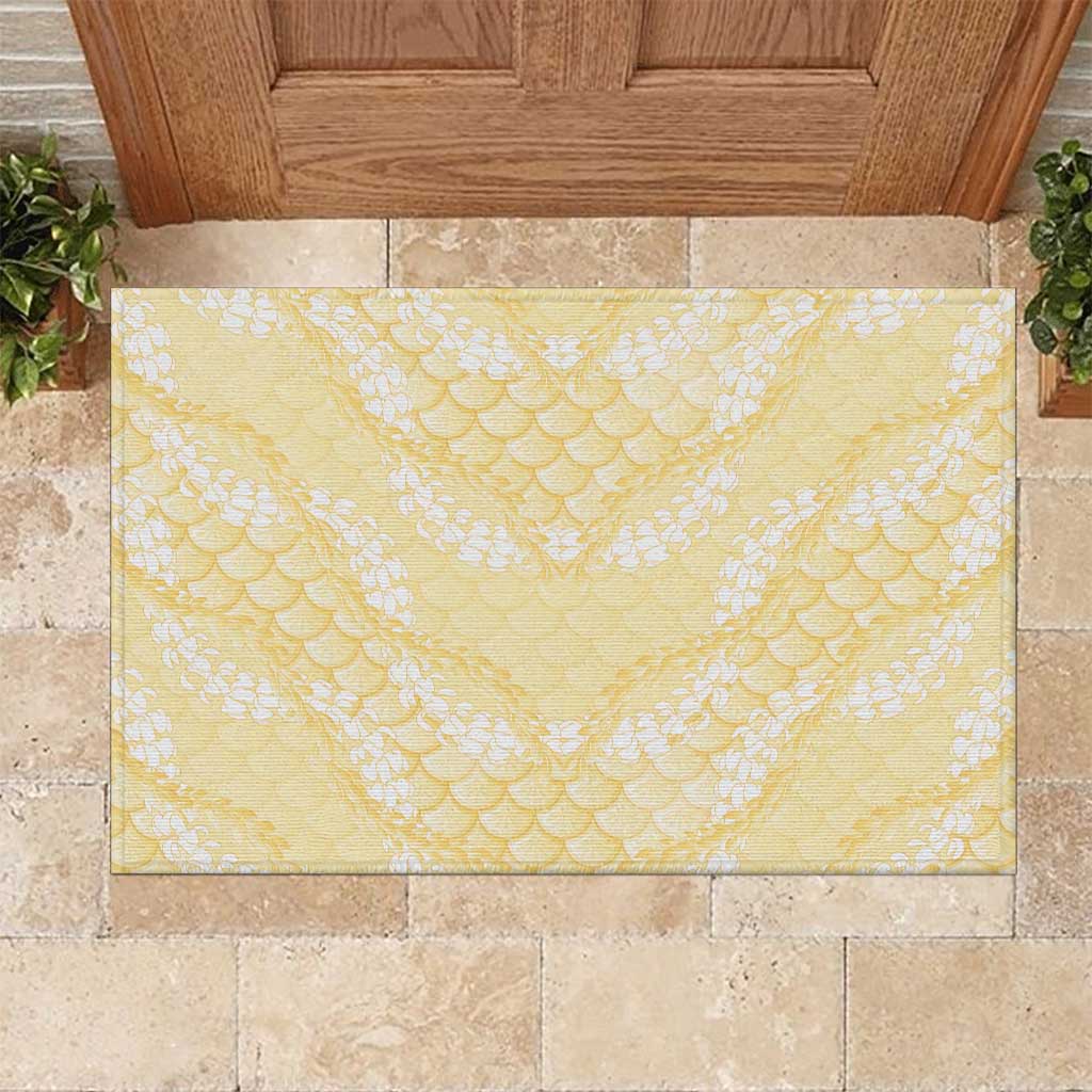 Pastel Yellow Mermaid Puakenikeni Maile Lei Rubber Doormat
