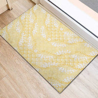 Pastel Yellow Mermaid Puakenikeni Maile Lei Rubber Doormat