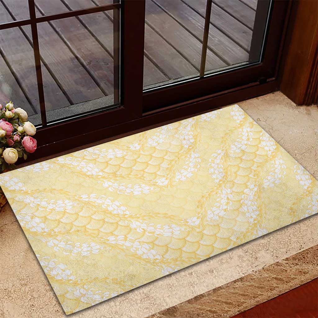 Pastel Yellow Mermaid Puakenikeni Maile Lei Rubber Doormat
