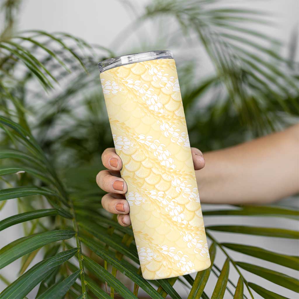 Pastel Yellow Mermaid Puakenikeni Maile Lei Skinny Tumbler