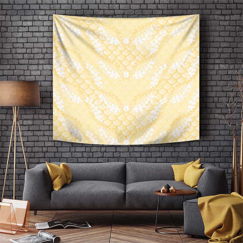 Pastel Yellow Mermaid Puakenikeni Maile Lei Tapestry