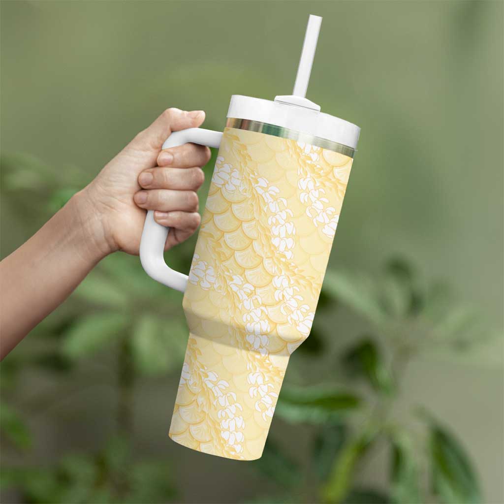 Pastel Yellow Mermaid Puakenikeni Maile Lei Tumbler With Handle