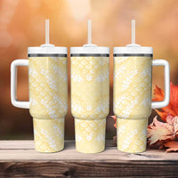 Pastel Yellow Mermaid Puakenikeni Maile Lei Tumbler With Handle