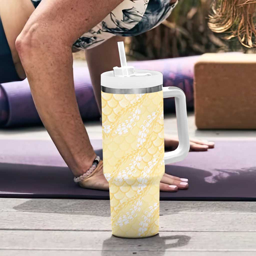 Pastel Yellow Mermaid Puakenikeni Maile Lei Tumbler With Handle