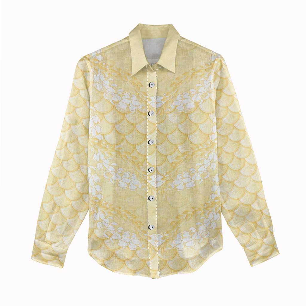 Pastel Yellow Mermaid Puakenikeni Maile Lei Women Casual Shirt