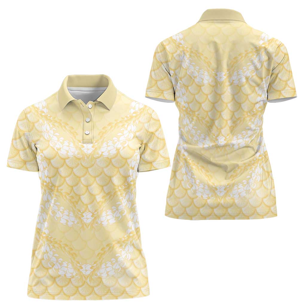 Pastel Yellow Mermaid Puakenikeni Maile Lei Women Polo Shirt