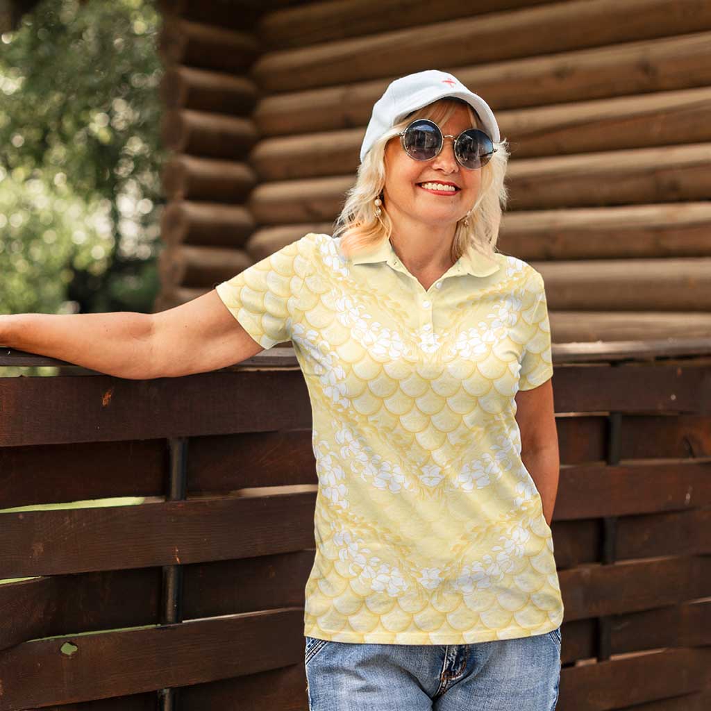 Pastel Yellow Mermaid Puakenikeni Maile Lei Women Polo Shirt