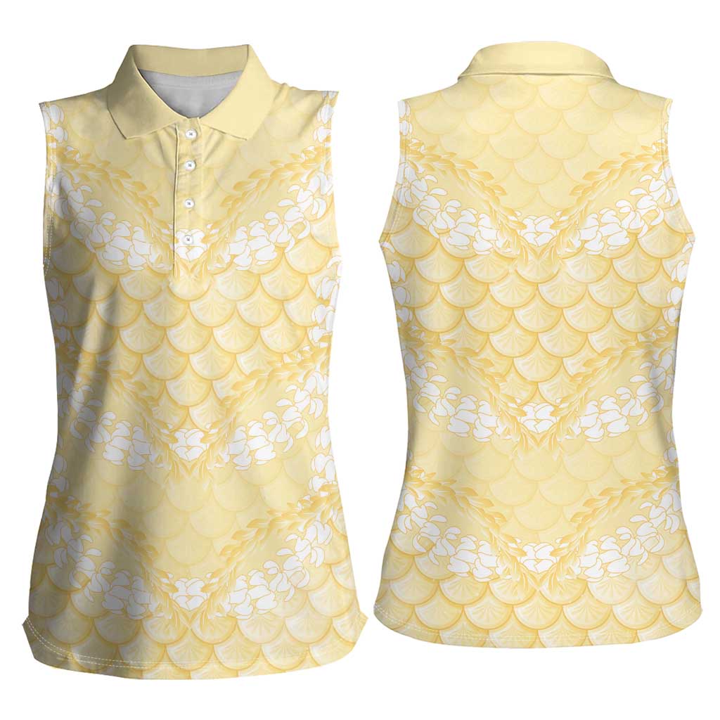 Pastel Yellow Mermaid Puakenikeni Maile Lei Women Sleeveless Polo Shirt