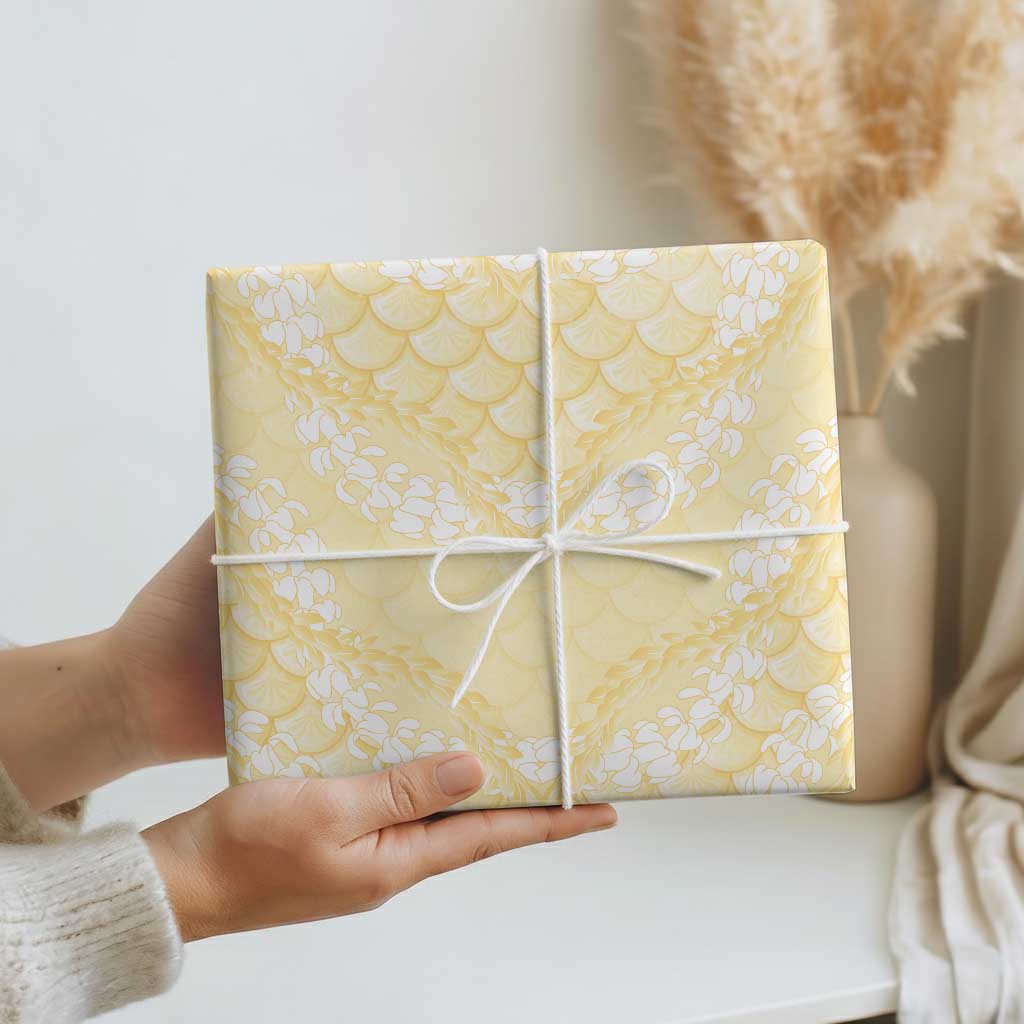 Pastel Yellow Mermaid Puakenikeni Maile Lei Wrapping Paper