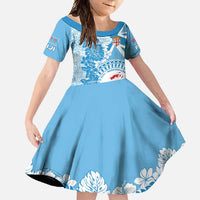 Personalised Fiji Day Family Matching Off Shoulder Maxi Dress and Hawaiian Shirt Fijian Map Hibiscus Tapa Pattern LT01 Daughter's Dress Blue - Polynesian Pride