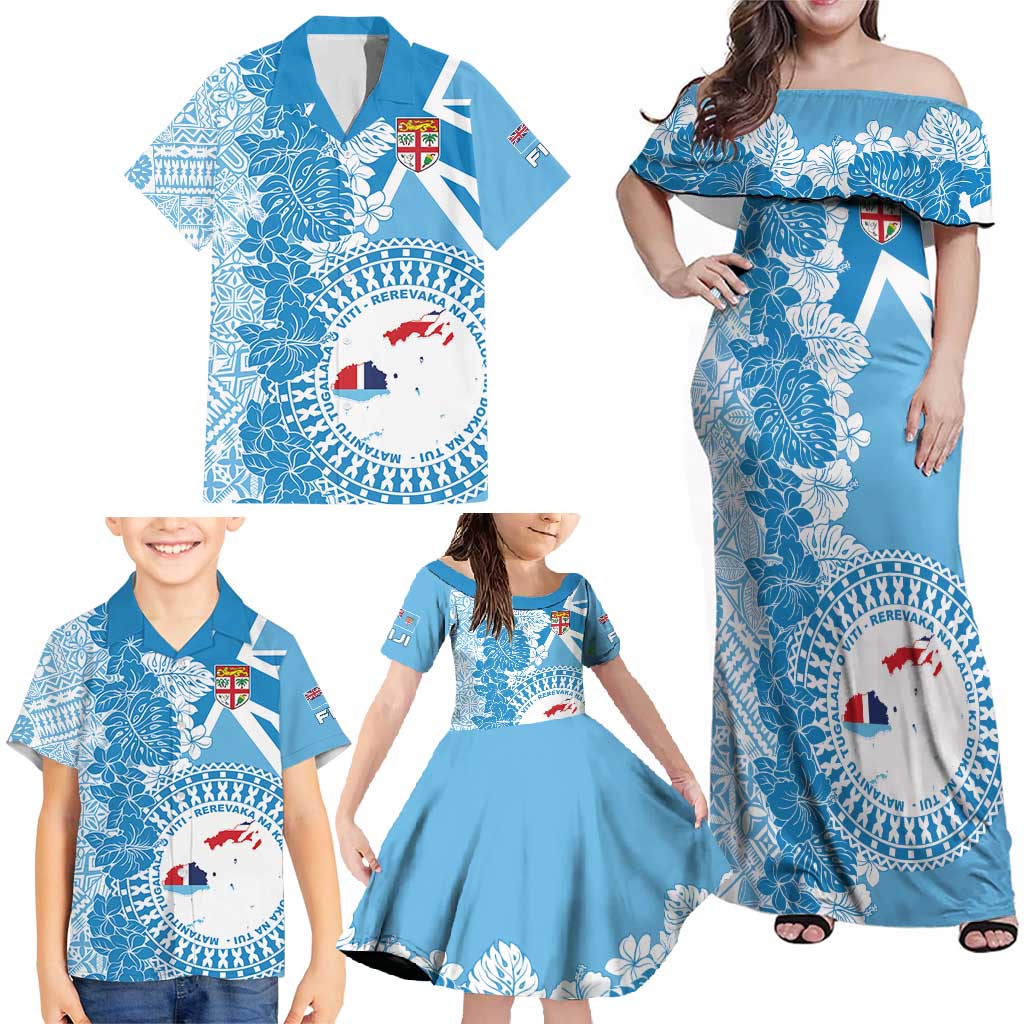 Personalised Fiji Day Family Matching Off Shoulder Maxi Dress and Hawaiian Shirt Fijian Map Hibiscus Tapa Pattern LT01 - Polynesian Pride
