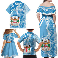 Personalised Fiji Day Family Matching Off Shoulder Maxi Dress and Hawaiian Shirt Fijian Map Hibiscus Tapa Pattern LT01 - Polynesian Pride