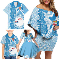 Personalised Fiji Day Family Matching Off Shoulder Short Dress and Hawaiian Shirt Fijian Map Hibiscus Tapa Pattern LT01 - Polynesian Pride