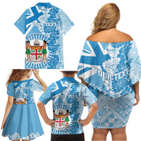 Personalised Fiji Day Family Matching Off Shoulder Short Dress and Hawaiian Shirt Fijian Map Hibiscus Tapa Pattern LT01 - Polynesian Pride