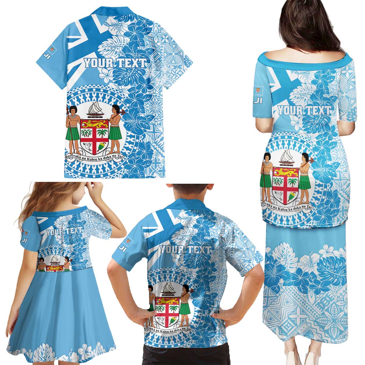 Personalised Fiji Day Family Matching Puletasi and Hawaiian Shirt Fijian Map Hibiscus Tapa Pattern LT01 - Polynesian Pride