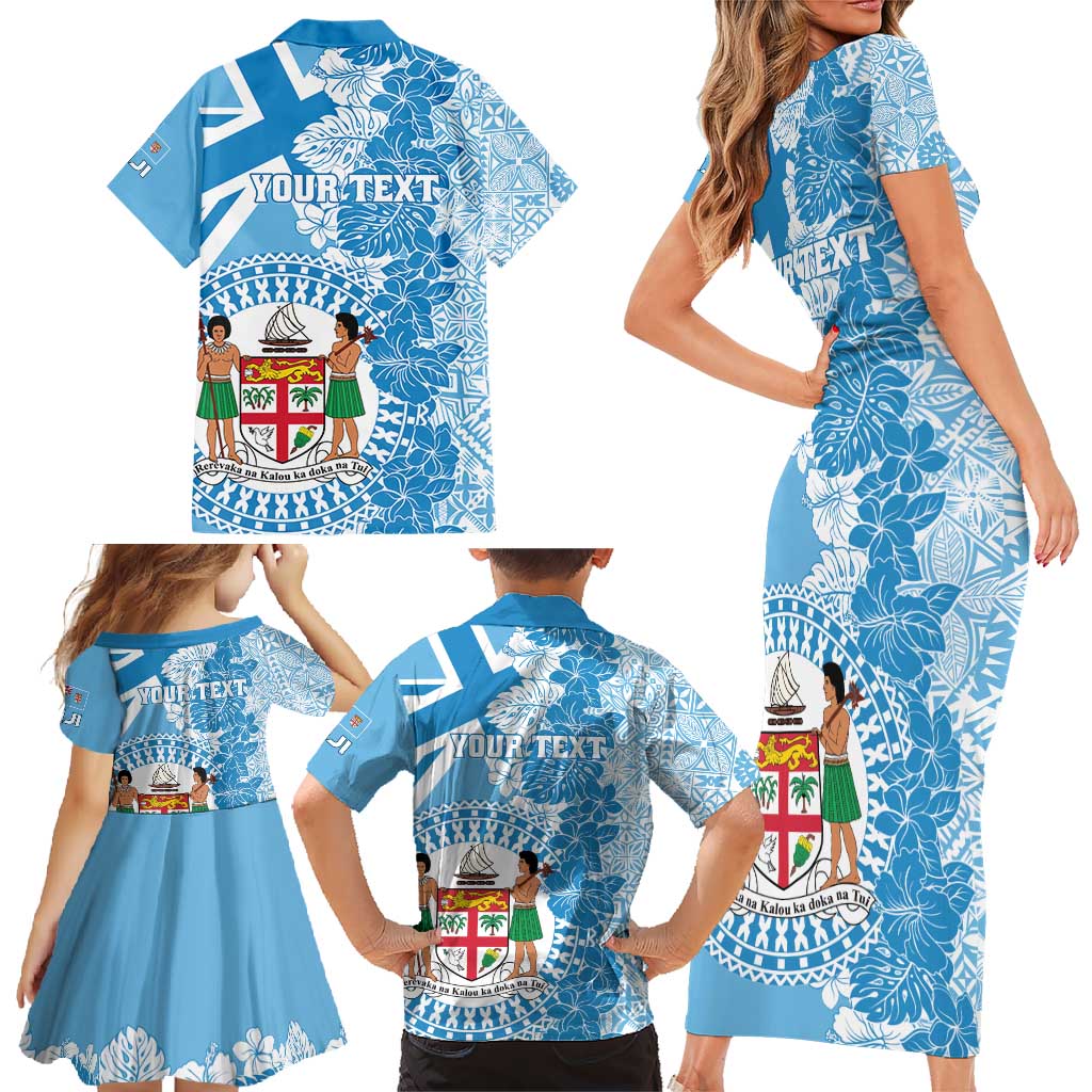 Personalised Fiji Day Family Matching Short Sleeve Bodycon Dress and Hawaiian Shirt Fijian Map Hibiscus Tapa Pattern LT01 - Polynesian Pride