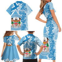 Personalised Fiji Day Family Matching Short Sleeve Bodycon Dress and Hawaiian Shirt Fijian Map Hibiscus Tapa Pattern LT01 - Polynesian Pride