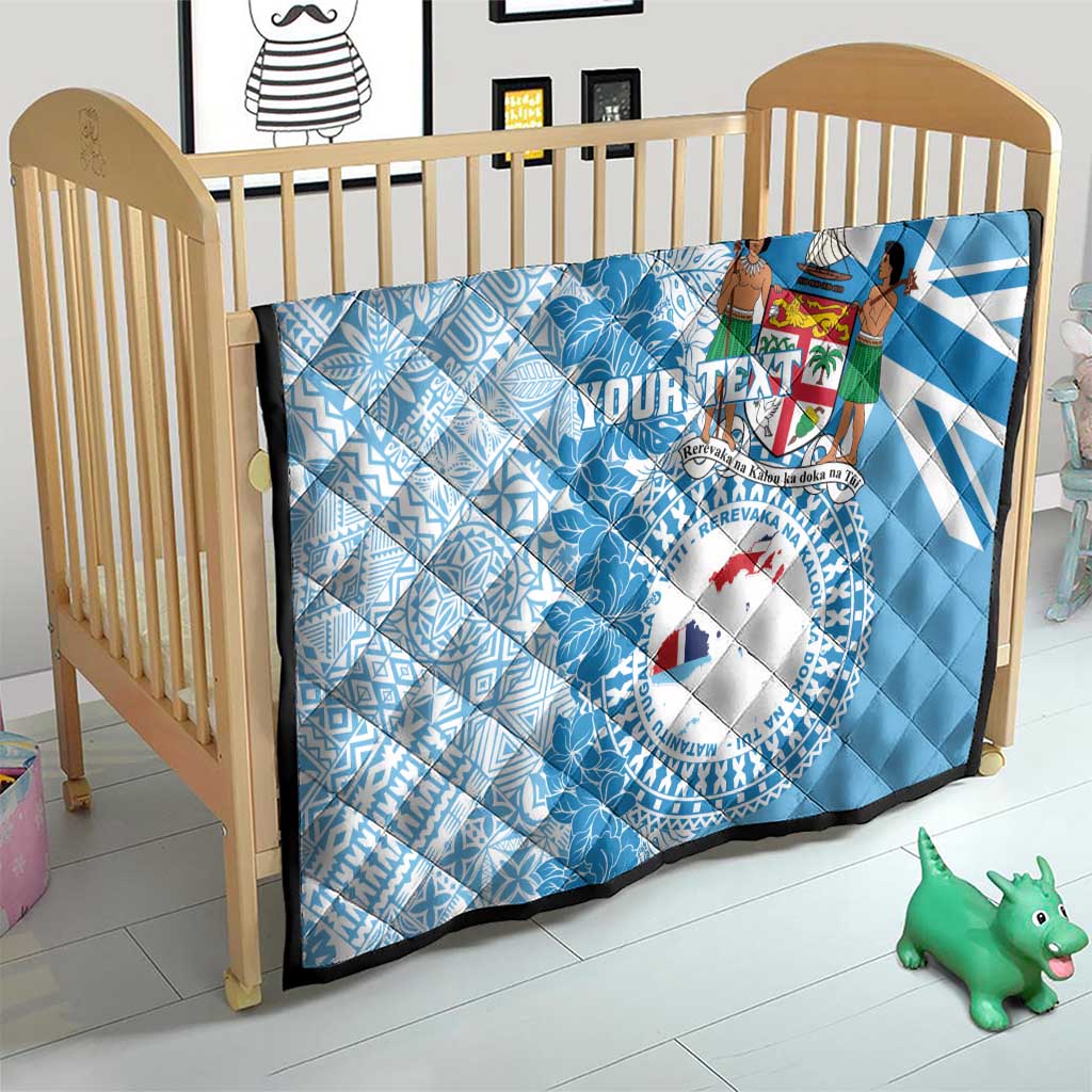 Personalised Fiji Day Quilt Fijian Map Hibiscus Tapa Pattern