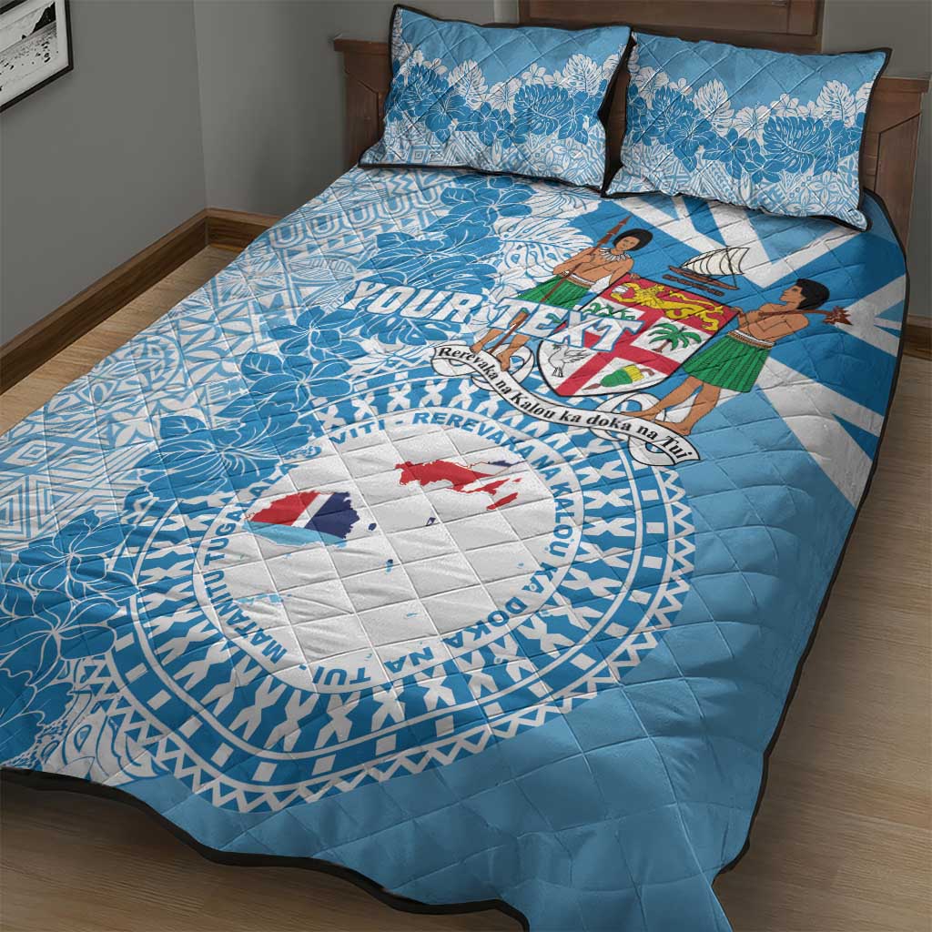 Personalised Fiji Day Quilt Bed Set Fijian Map Hibiscus Tapa Pattern
