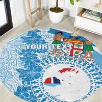 Personalised Fiji Day Round Carpet Fijian Map Hibiscus Tapa Pattern LT01 Blue - Polynesian Pride
