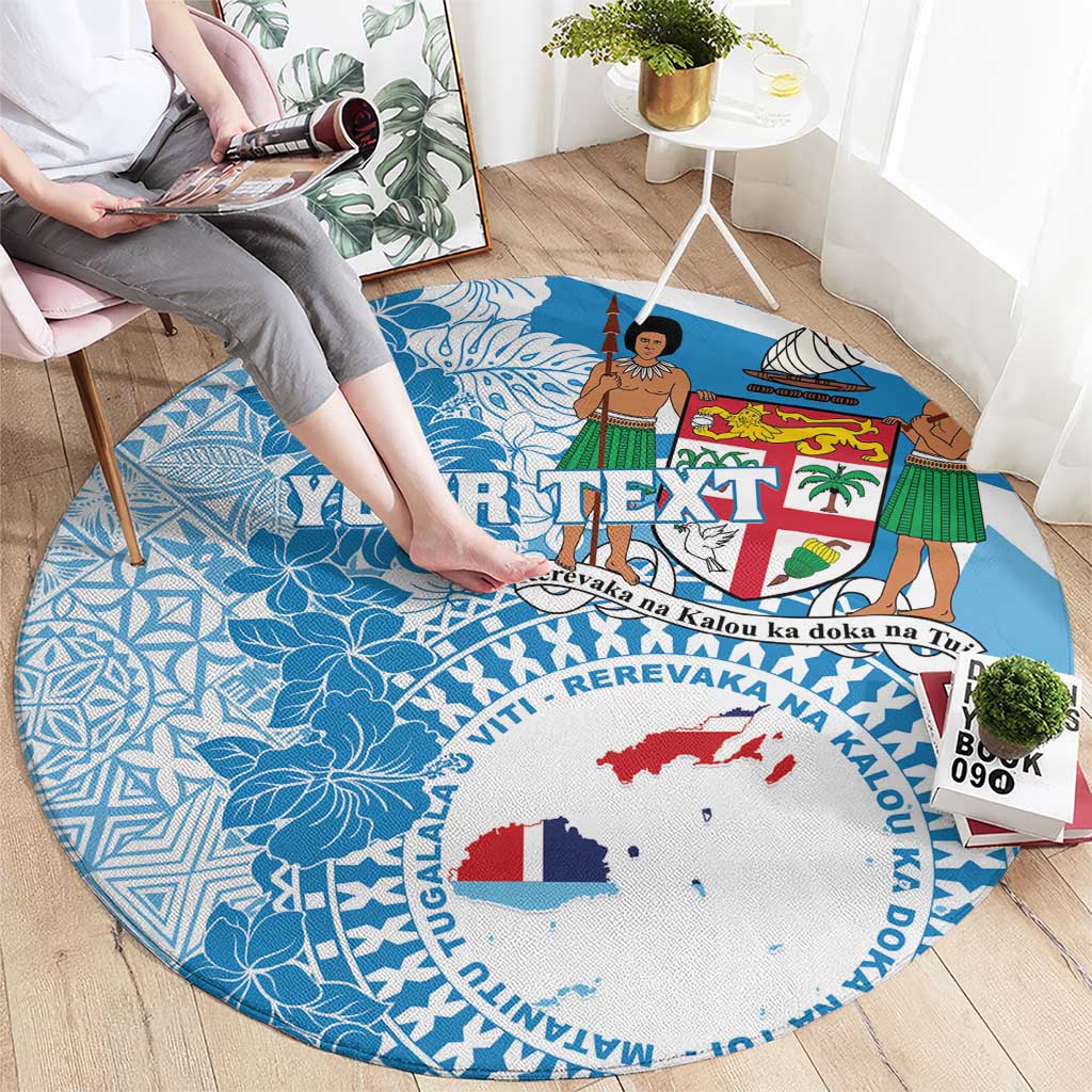 Personalised Fiji Day Round Carpet Fijian Map Hibiscus Tapa Pattern LT01 - Polynesian Pride