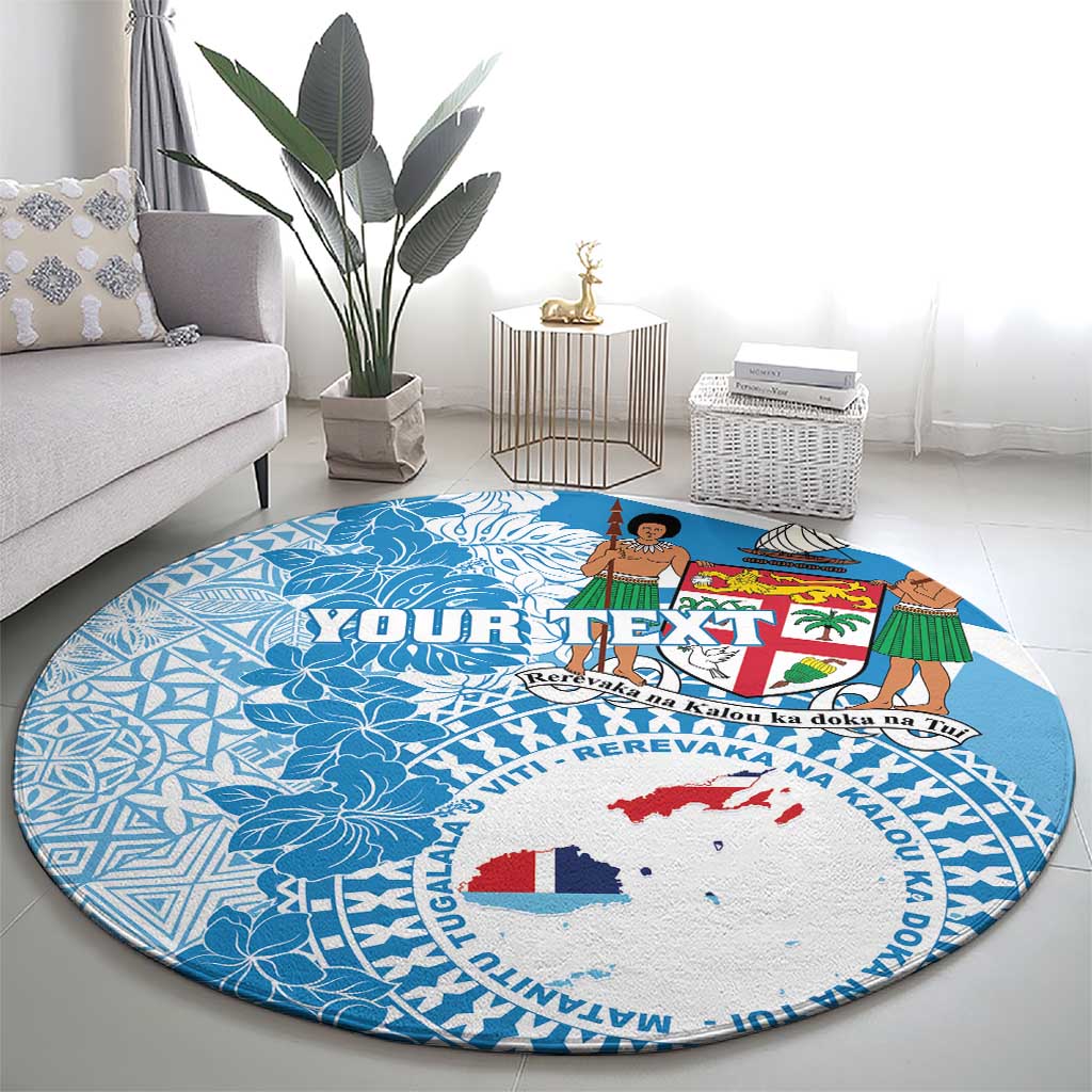 Personalised Fiji Day Round Carpet Fijian Map Hibiscus Tapa Pattern LT01 - Polynesian Pride