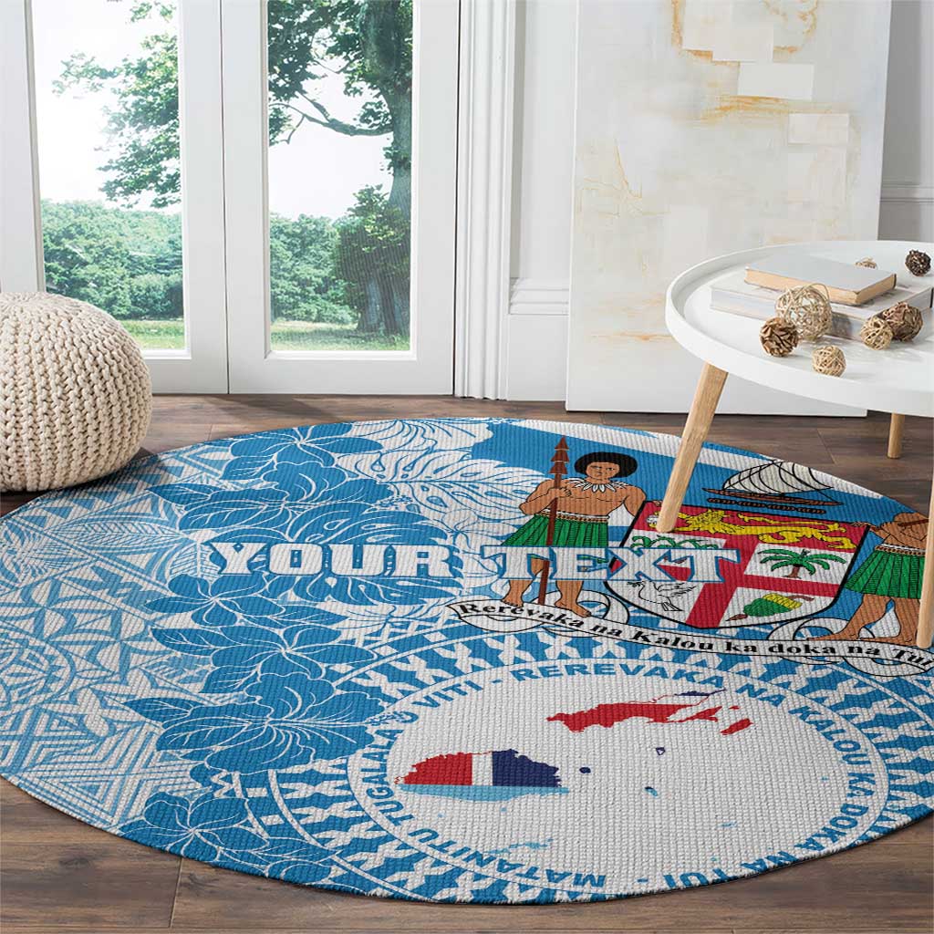 Personalised Fiji Day Round Carpet Fijian Map Hibiscus Tapa Pattern LT01 - Polynesian Pride
