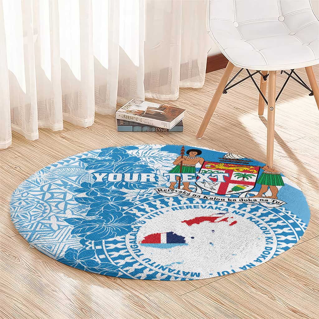 Personalised Fiji Day Round Carpet Fijian Map Hibiscus Tapa Pattern LT01 - Polynesian Pride