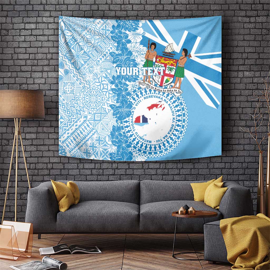 Personalised Fiji Day Tapestry Fijian Map Hibiscus Tapa Pattern
