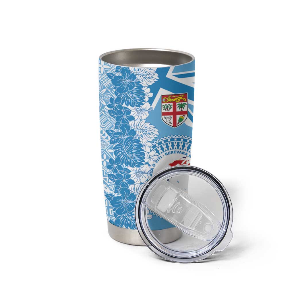 Personalised Fiji Day Tumbler Cup Fijian Map Hibiscus Tapa Pattern