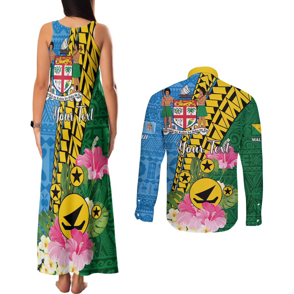 Personalised Malampa Fiji Day Couples Matching Tank Maxi Dress and Long Sleeve Button Shirt Tropical Tapa Pattern LT01 - Polynesian Pride