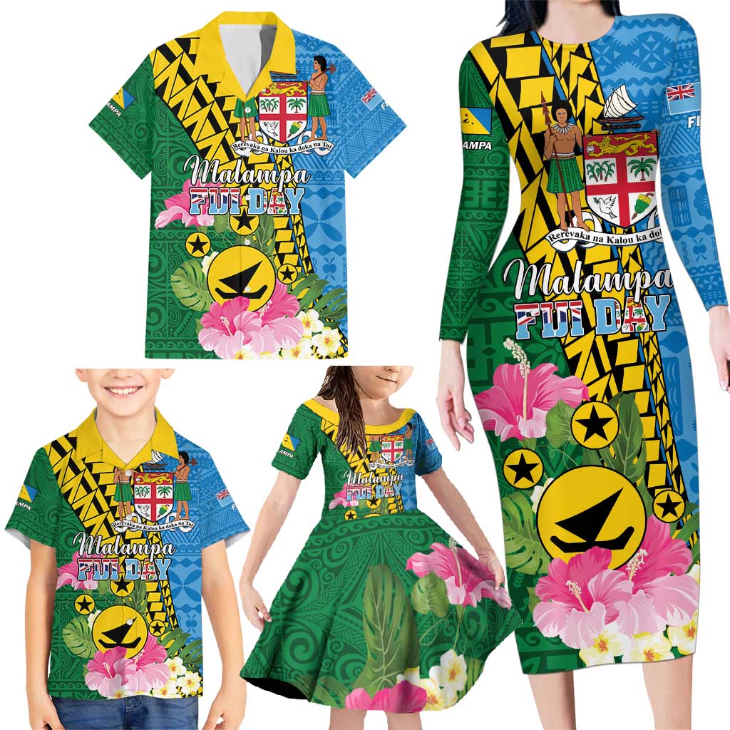 Personalised Malampa Fiji Day Family Matching Long Sleeve Bodycon Dress and Hawaiian Shirt Tropical Tapa Pattern LT01 - Polynesian Pride