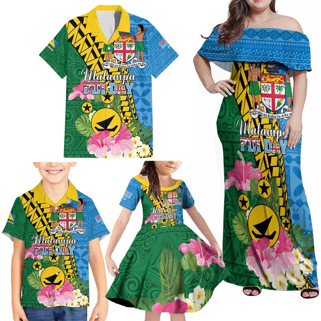 Personalised Malampa Fiji Day Family Matching Off Shoulder Maxi Dress and Hawaiian Shirt Tropical Tapa Pattern LT01 - Polynesian Pride