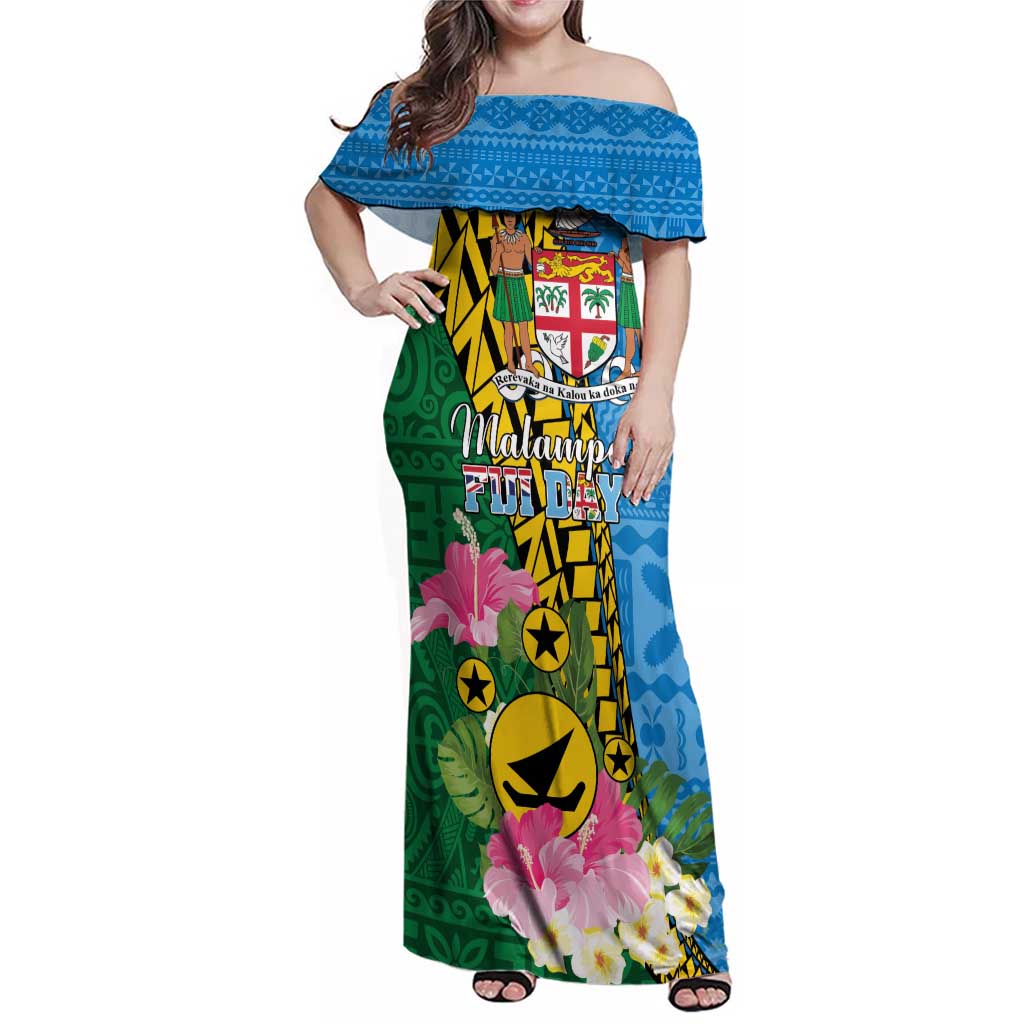 Personalised Malampa Fiji Day Family Matching Off Shoulder Maxi Dress and Hawaiian Shirt Tropical Tapa Pattern LT01 Mom's Dress Art - Polynesian Pride
