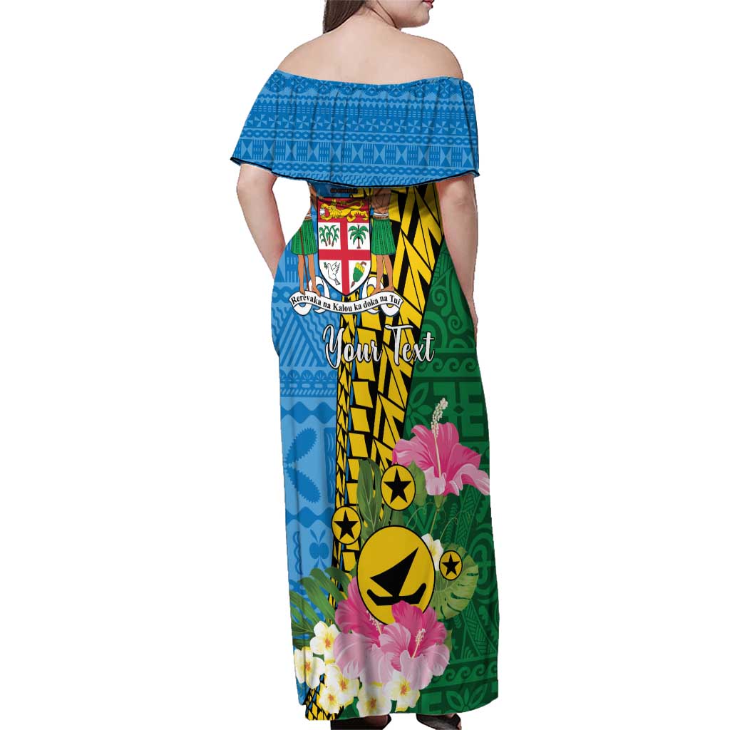 Personalised Malampa Fiji Day Family Matching Off Shoulder Maxi Dress and Hawaiian Shirt Tropical Tapa Pattern LT01 - Polynesian Pride