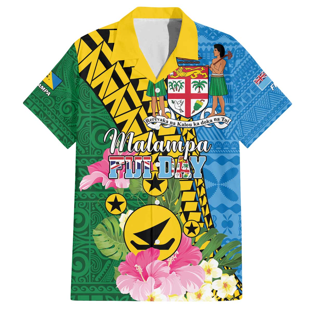 Personalised Malampa Fiji Day Family Matching Off Shoulder Short Dress and Hawaiian Shirt Tropical Tapa Pattern LT01 Dad's Shirt - Short Sleeve Art - Polynesian Pride