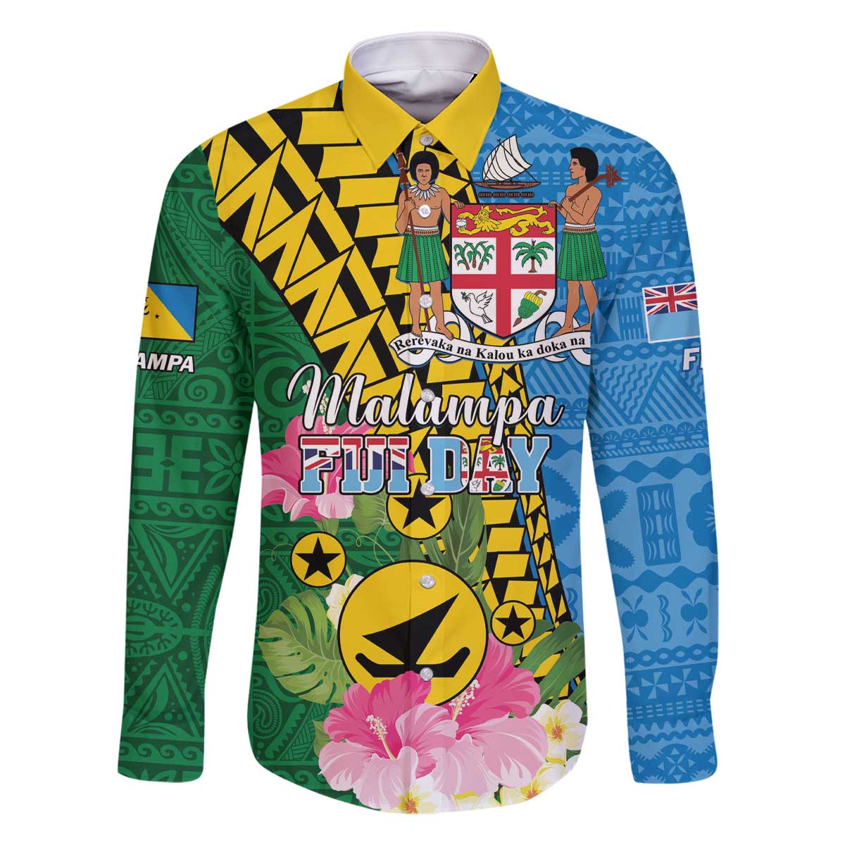 Personalised Malampa Fiji Day Family Matching Off Shoulder Short Dress and Hawaiian Shirt Tropical Tapa Pattern LT01 Dad's Shirt - Long Sleeve Art - Polynesian Pride