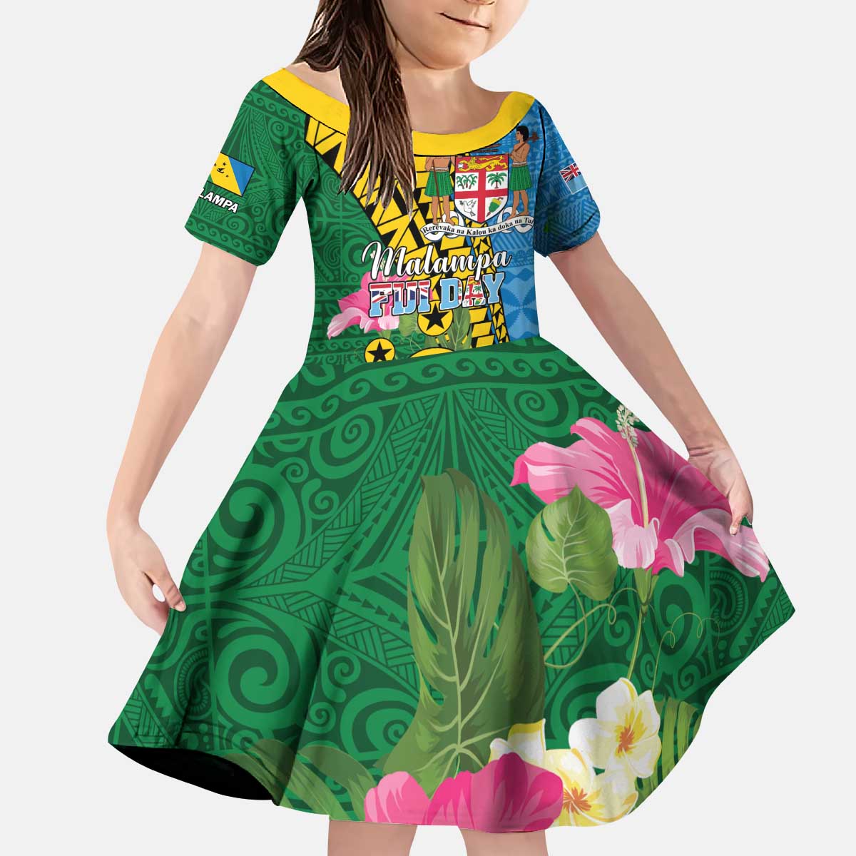 Personalised Malampa Fiji Day Kid Short Sleeve Dress Tropical Tapa Pattern