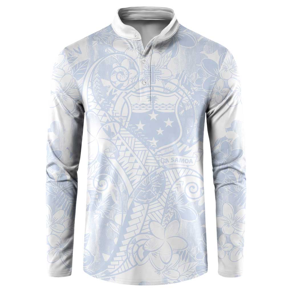 Samoa White Sunday Button Sweatshirt Plumeria Floral LT01 White - Polynesian Pride