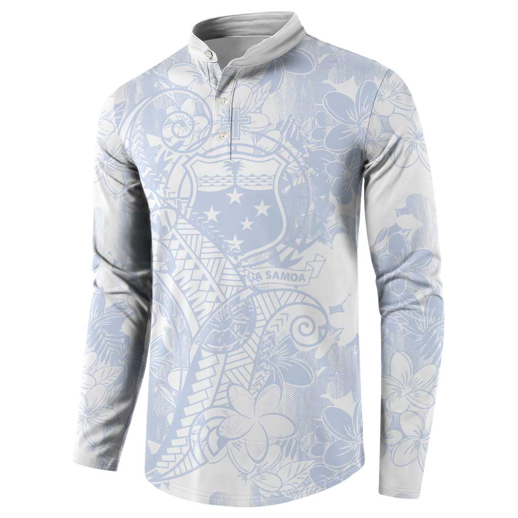 Samoa White Sunday Button Sweatshirt Plumeria Floral LT01 - Polynesian Pride