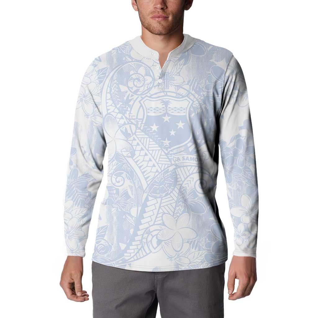 Samoa White Sunday Button Sweatshirt Plumeria Floral LT01 - Polynesian Pride