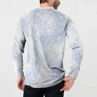 Samoa White Sunday Button Sweatshirt Plumeria Floral LT01 - Polynesian Pride