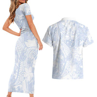 Samoa White Sunday Couples Matching Short Sleeve Bodycon Dress and Hawaiian Shirt Plumeria Floral LT01 - Polynesian Pride