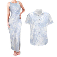 Samoa White Sunday Couples Matching Tank Maxi Dress and Hawaiian Shirt Plumeria Floral LT01 White - Polynesian Pride