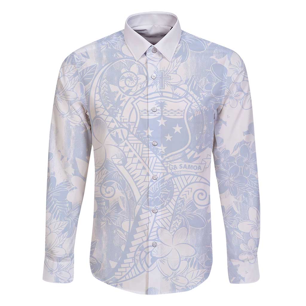 Samoa White Sunday Family Matching Long Sleeve Bodycon Dress and Hawaiian Shirt Plumeria Floral LT01 Dad's Shirt - Long Sleeve White - Polynesian Pride