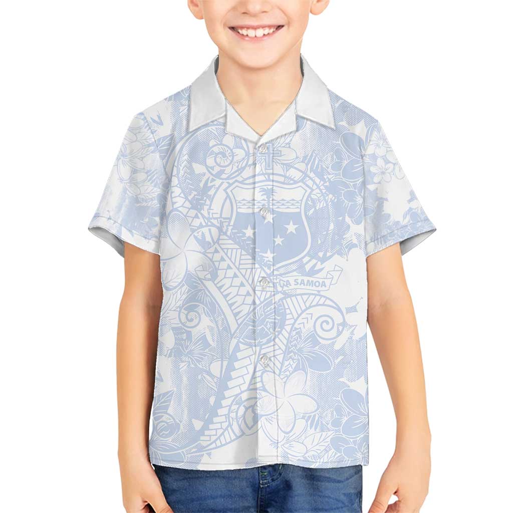 Samoa White Sunday Family Matching Long Sleeve Bodycon Dress and Hawaiian Shirt Plumeria Floral LT01 Son's Shirt White - Polynesian Pride