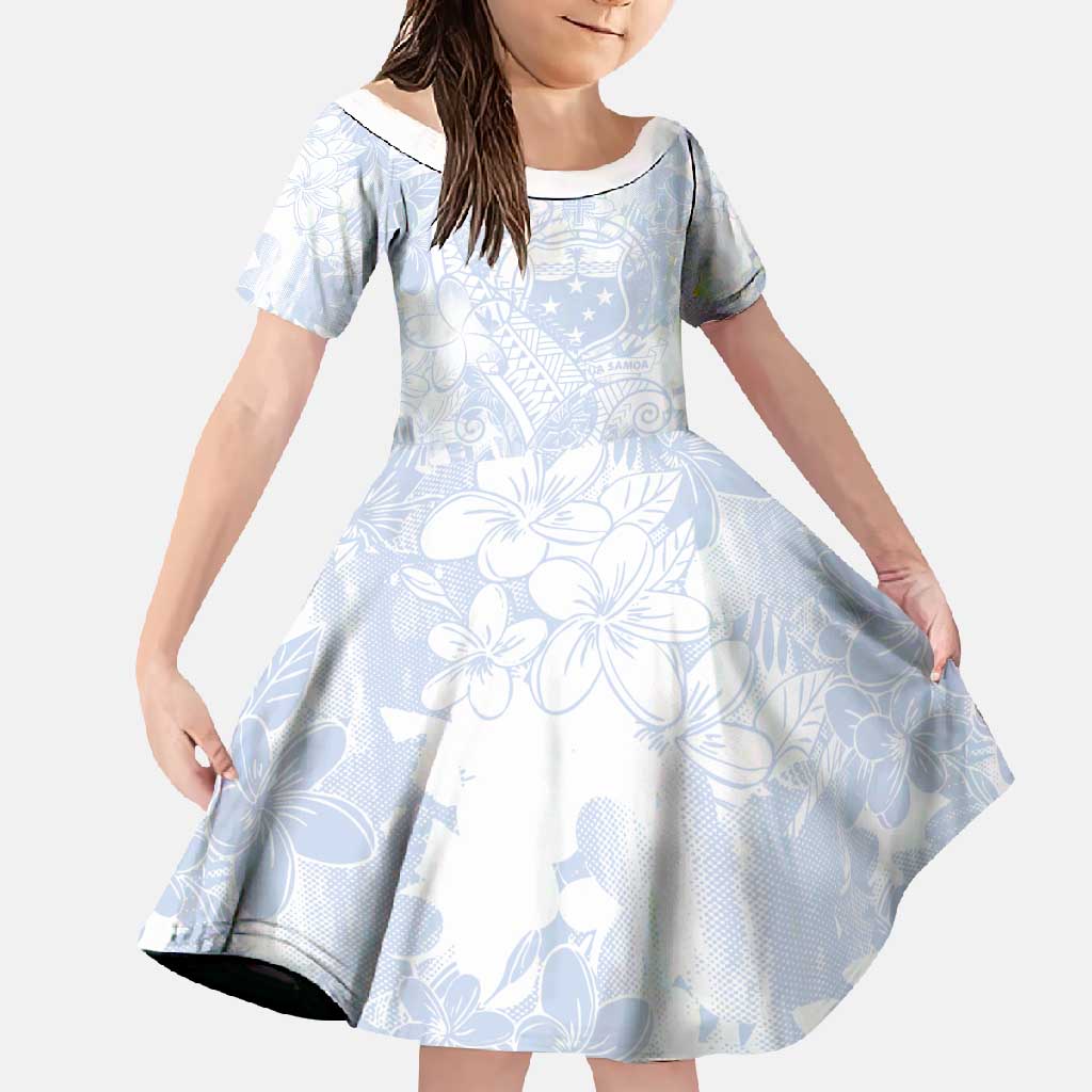 Samoa White Sunday Family Matching Mermaid Dress and Hawaiian Shirt Plumeria Floral LT01 Daughter's Dress White - Polynesian Pride