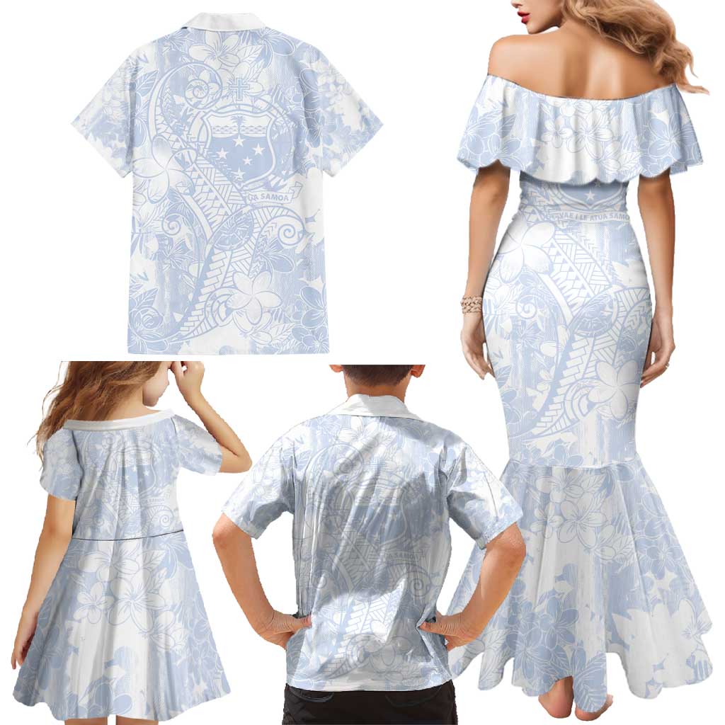Samoa White Sunday Family Matching Mermaid Dress and Hawaiian Shirt Plumeria Floral LT01 - Polynesian Pride