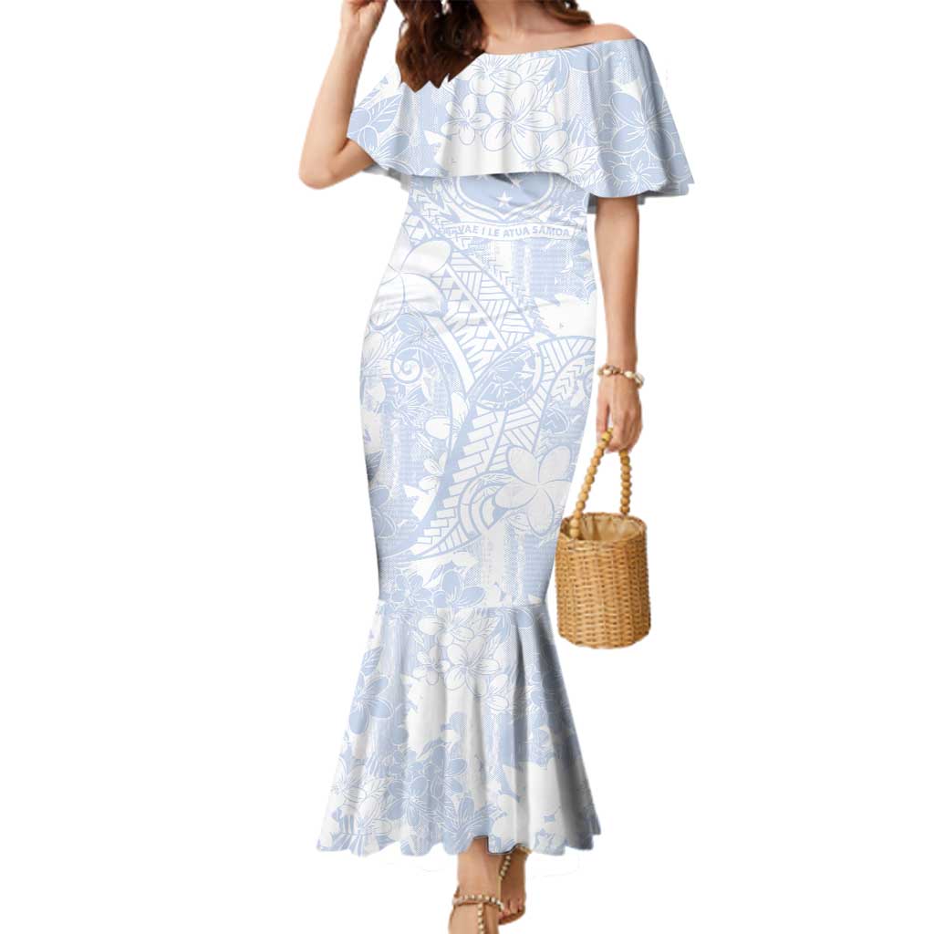 Samoa White Sunday Family Matching Mermaid Dress and Hawaiian Shirt Plumeria Floral LT01 Mom's Dress White - Polynesian Pride